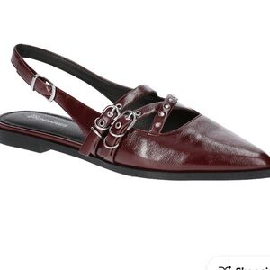 No Boundaries Women's Faux Leather Strappy Moto Flats Burgundy Size 8